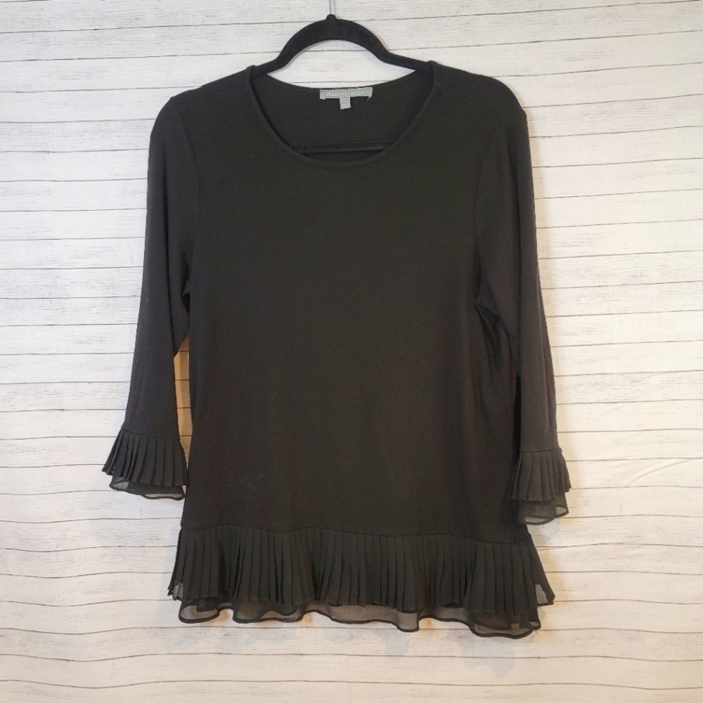 DANIEL RAINN FOR STITCH FIX, MIXED MEDIA 3/4 SLEEVE TOP, BLACK RUFFLE SHEER TRIM
